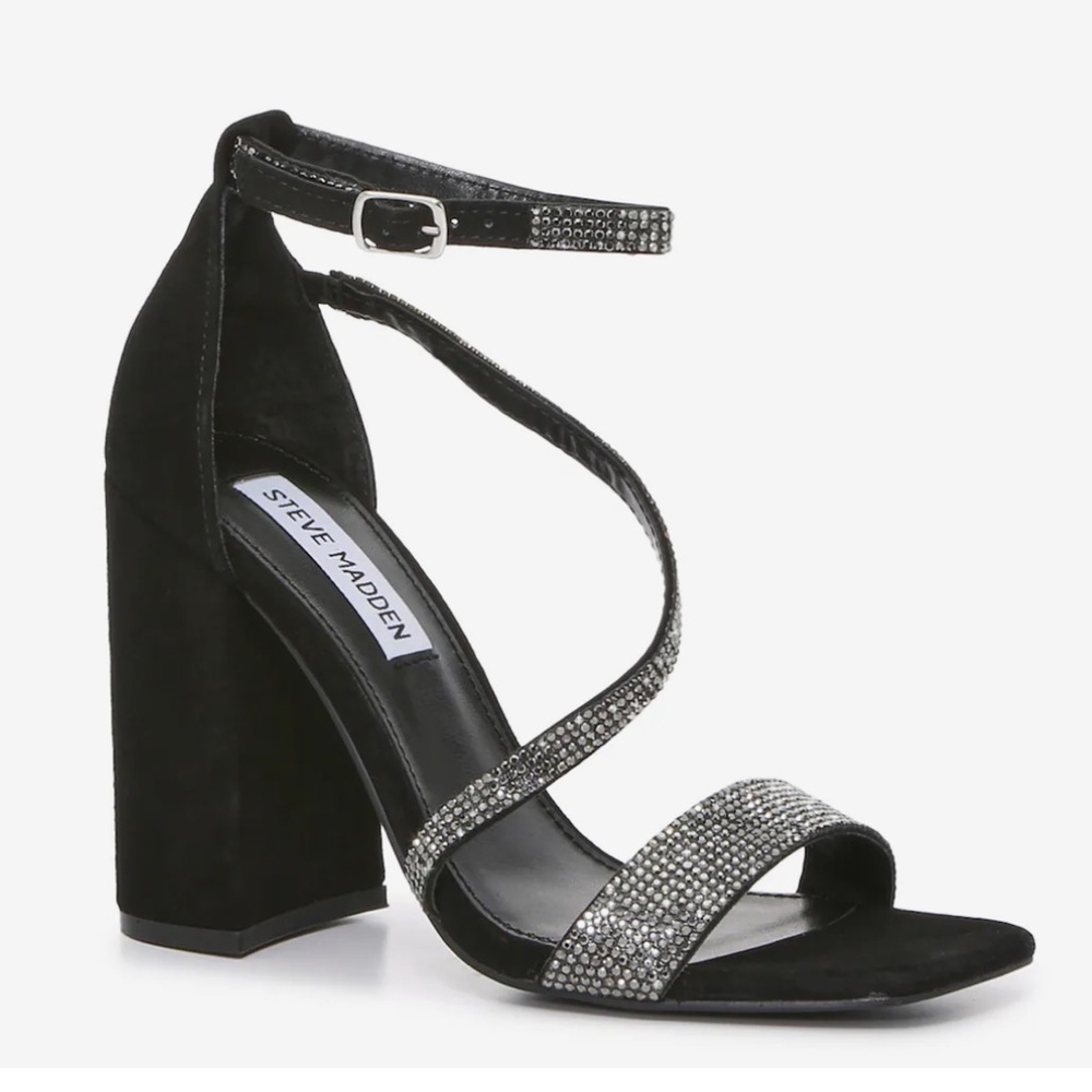 Steve Madden Rhinestone Black Velvet Block Heel (8)